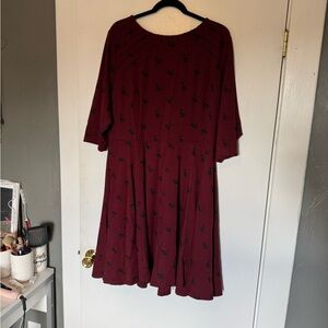 Unique Vintage Dark Red Swing Dress with Cat Detail